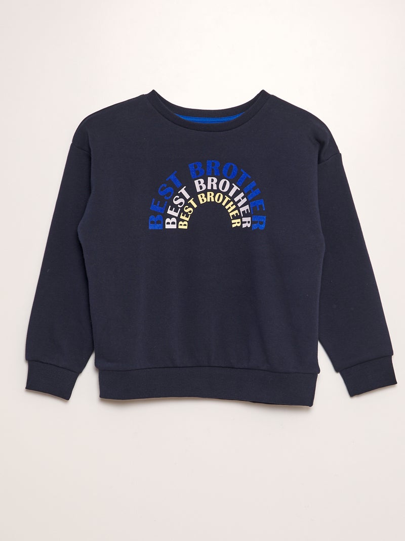 Sweater van joggingstof met print - Broer en zus BLAUW - Kiabi