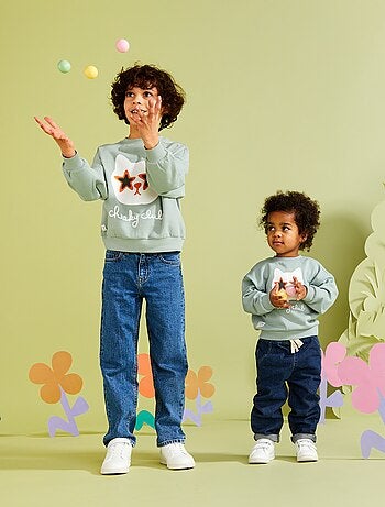 Sweater van joggingstof met print - Grafik Edition