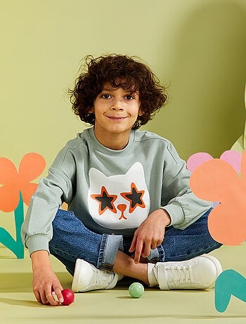 Sweater van joggingstof met print - Grafik Edition