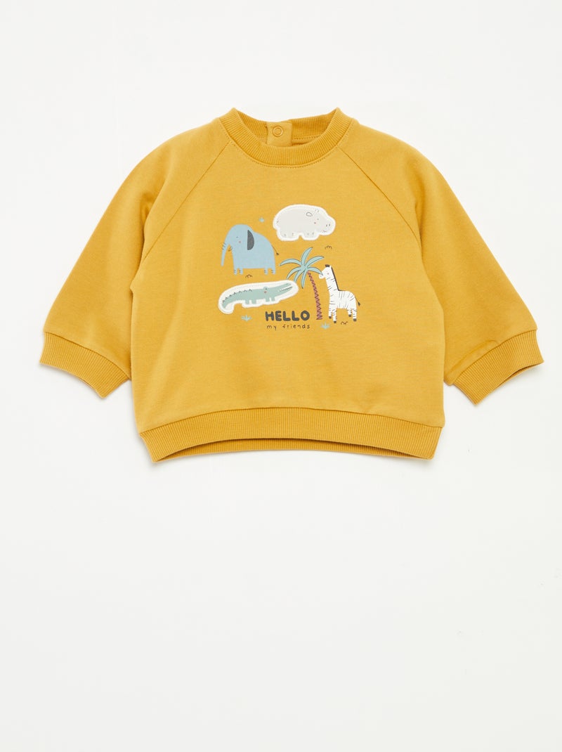 Sweater van joggingstof met print en drukknoopsluiting Geel - Kiabi