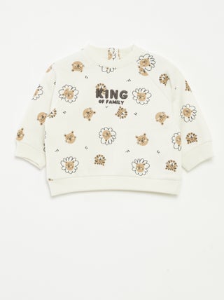 Sweater van joggingstof met print en drukknoopsluiting