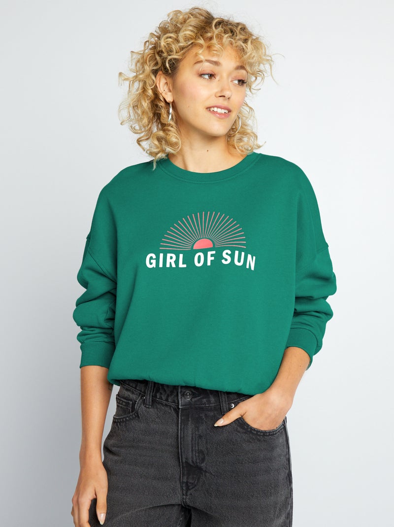 Sweater van joggingstof met print GROEN - Kiabi