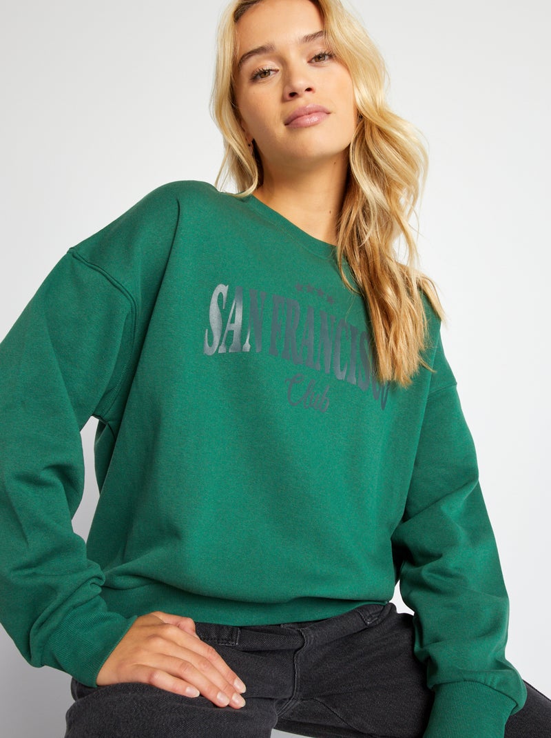 Sweater van joggingstof met print GROEN - Kiabi