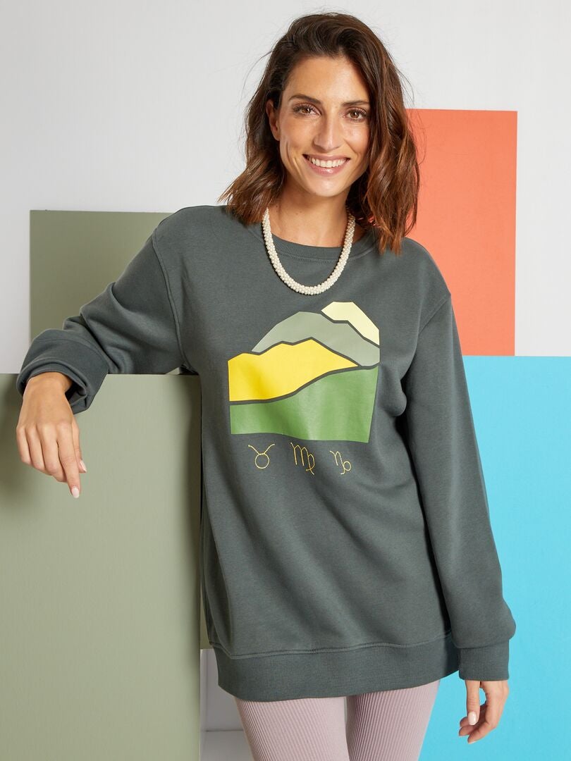 Sweater van joggingstof met print GROEN - Kiabi