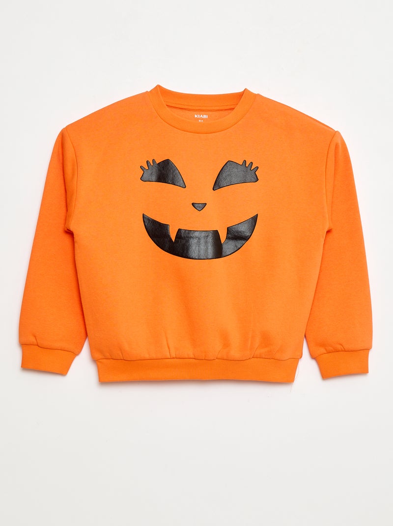 Sweater van joggingstof met print 'Halloween' Oranje - Kiabi