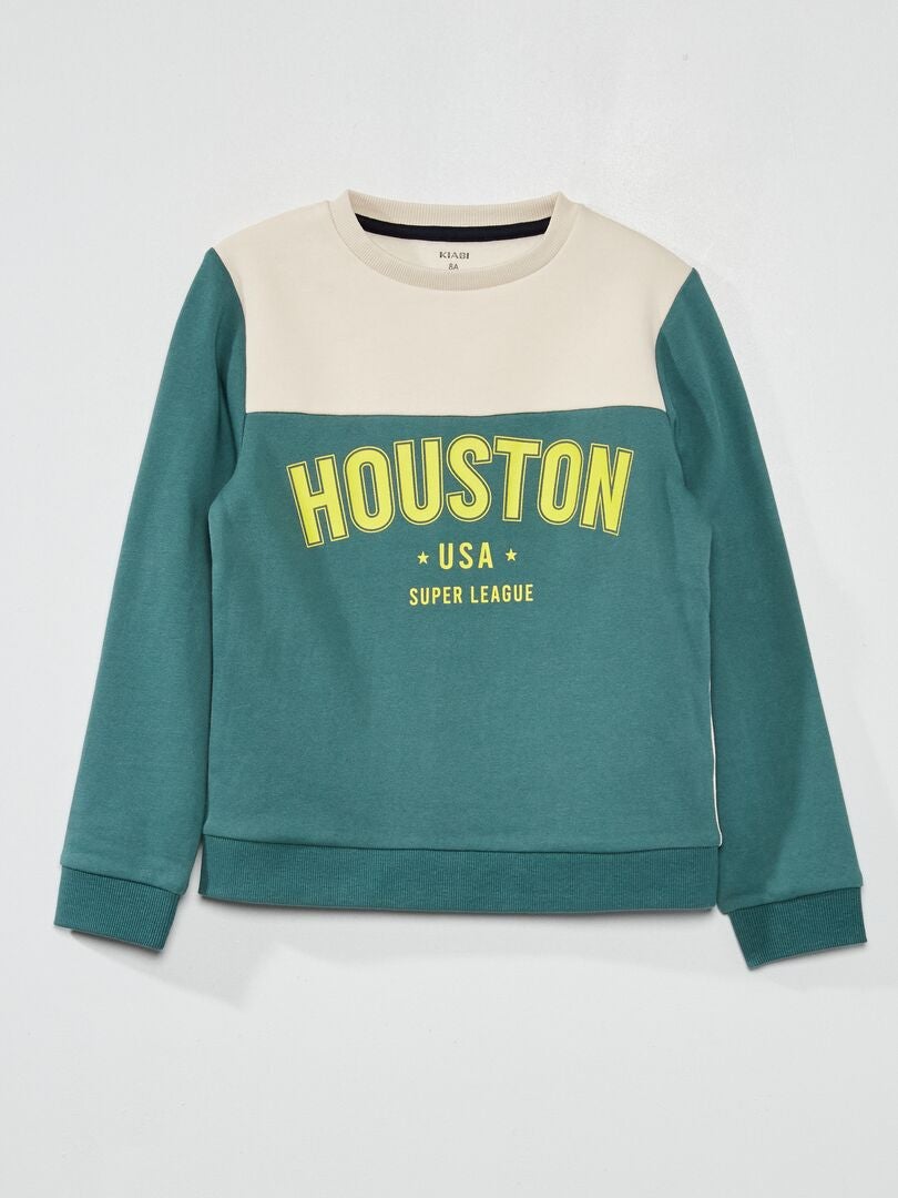 Sweater van joggingstof met print 'Houston' GROEN - Kiabi