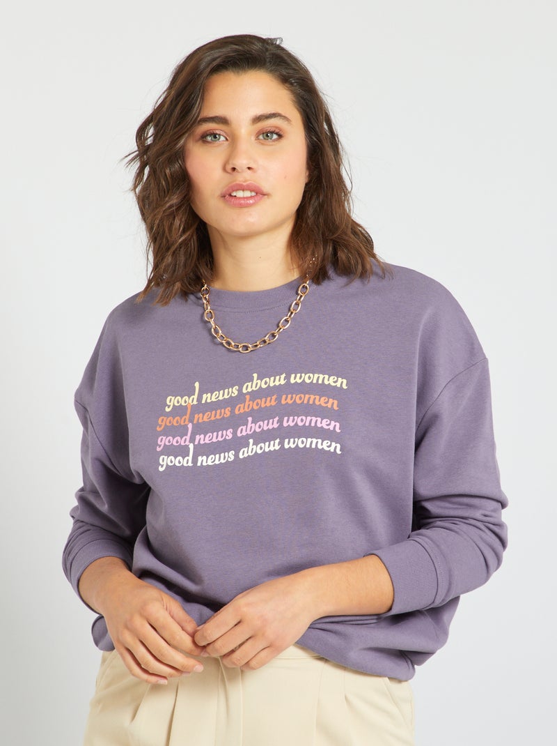 Sweater van joggingstof met print 'Journée de la Femme' PAARS - Kiabi