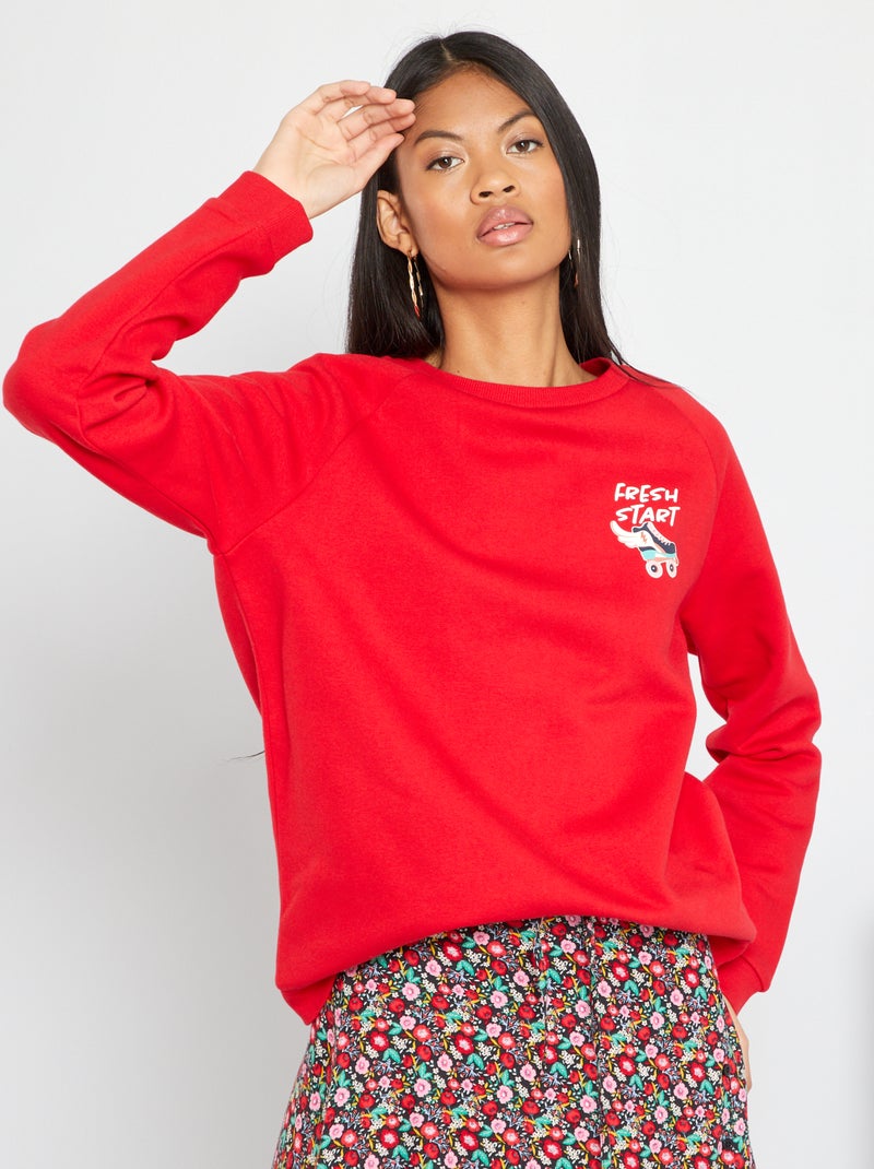 Sweater van joggingstof met print ROOD - Kiabi