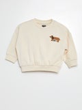 Sweater van joggingstof met recto-versoprint BIEGE - Kiabi