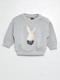 Sweater van joggingstof met recto-versoprint BLAUW - Kiabi