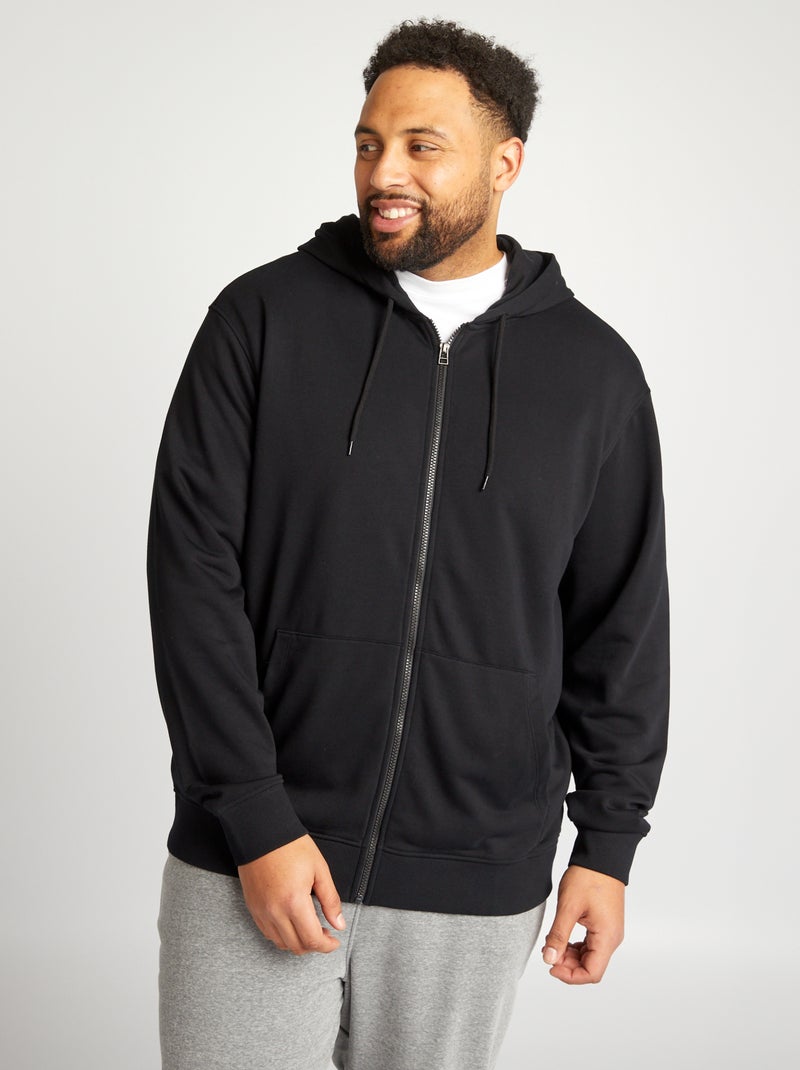 Sweater van joggingstof met rits en capuchon ZWART - Kiabi