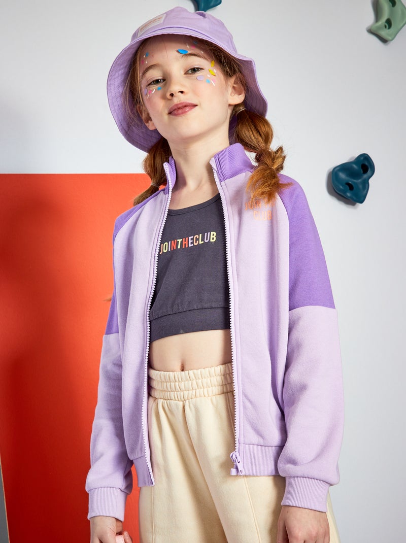 Sweater van joggingstof met rits PAARS - Kiabi