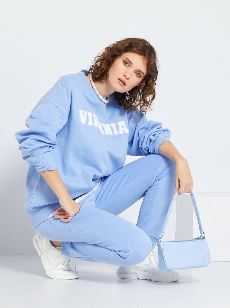 Sweater van joggingstof met ronde hals BLAUW - Kiabi