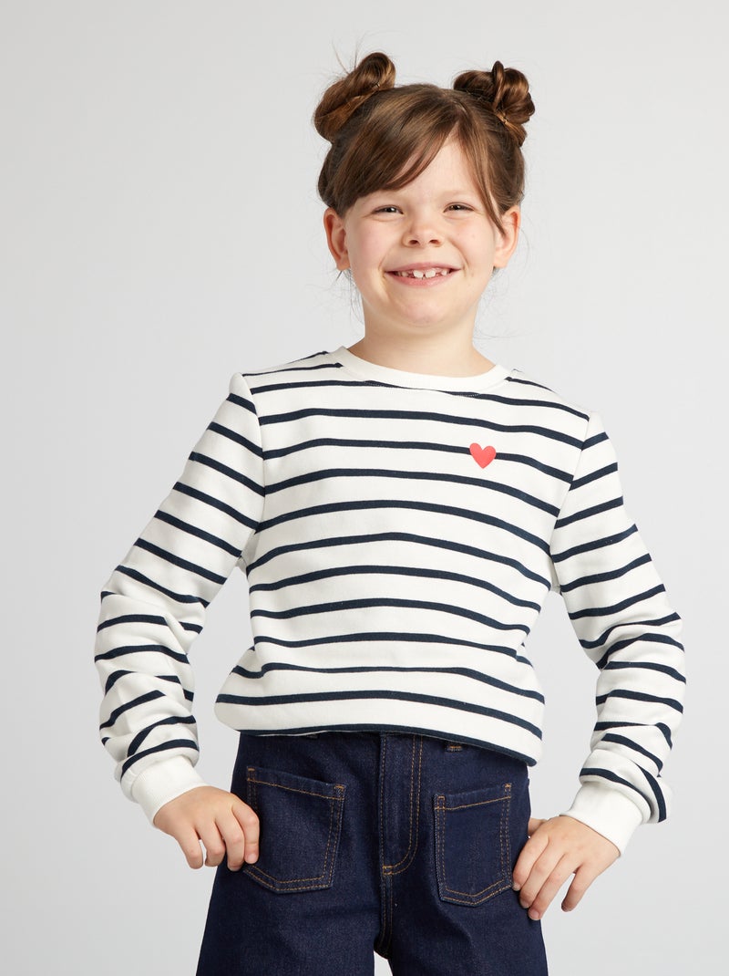 Sweater van joggingstof met ronde hals en print WIT - Kiabi