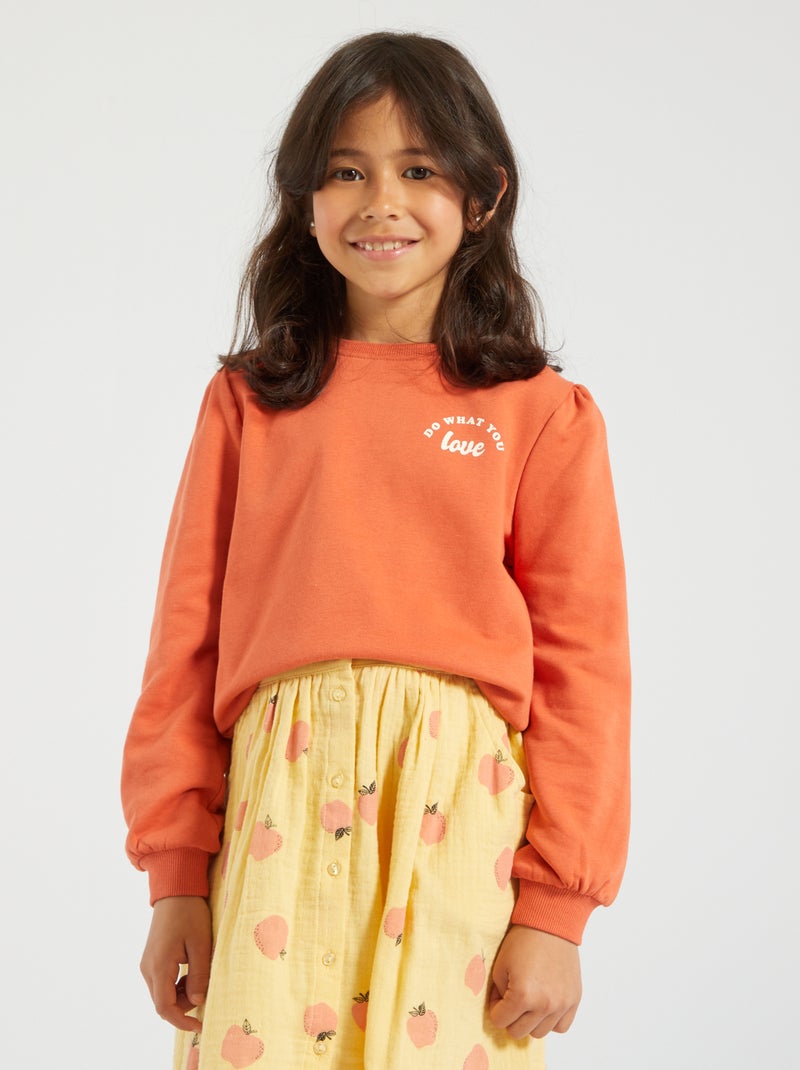 Sweater van joggingstof met ronde hals ORANJE - Kiabi