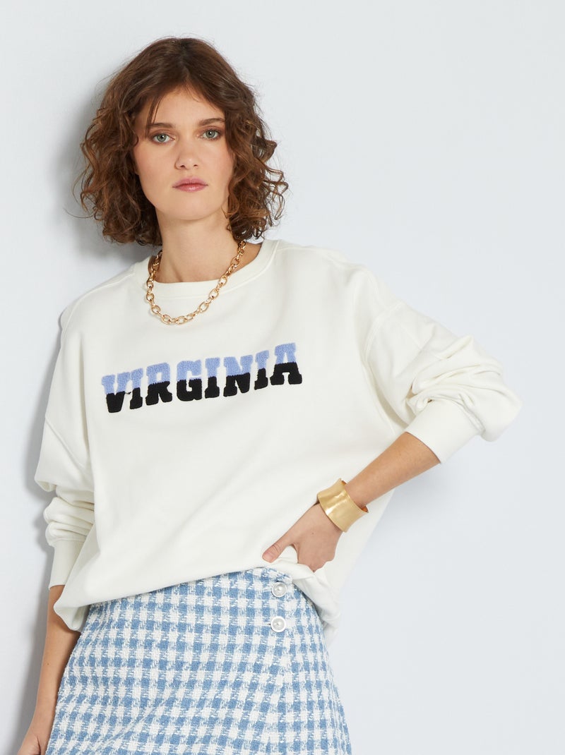 Sweater van joggingstof met ronde hals WIT - Kiabi