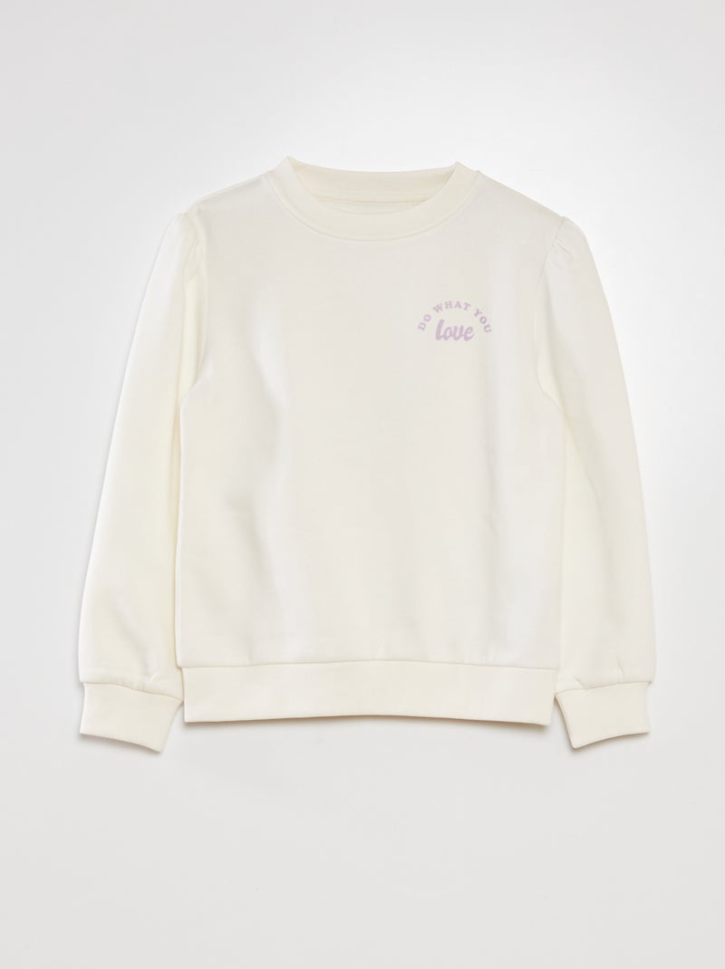 Sweater van joggingstof met ronde hals WIT - Kiabi