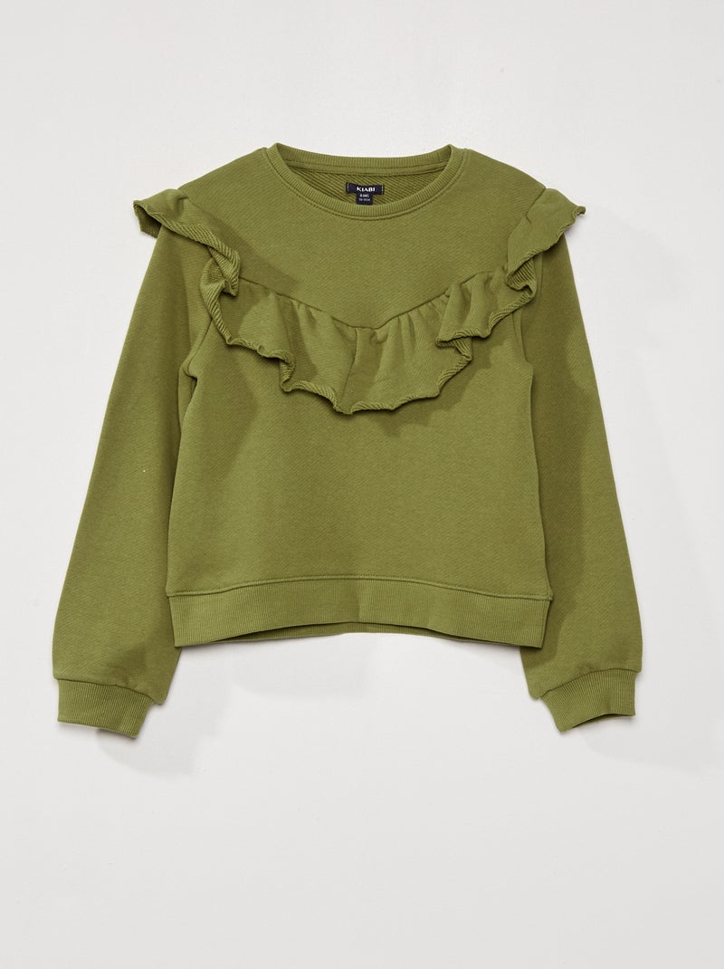 Sweater van joggingstof met ruches GROEN - Kiabi