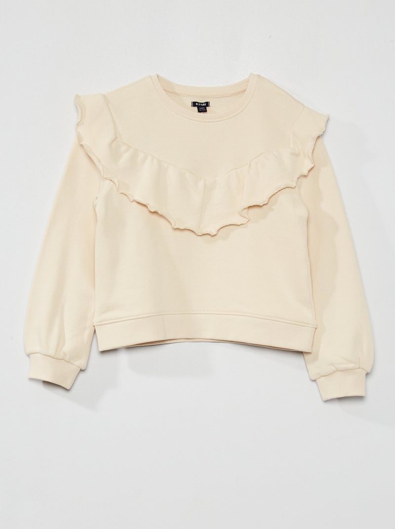 Sweater van joggingstof met ruches WIT - Kiabi