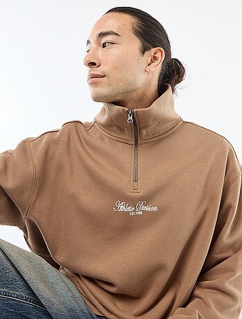 Sweater van joggingstof met schipperskraag