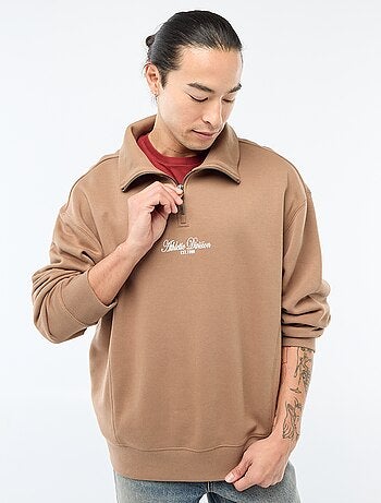 Sweater van joggingstof met schipperskraag