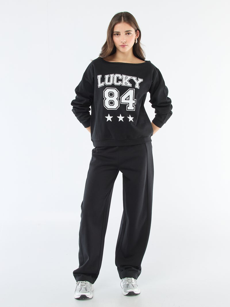 Sweater van joggingstof met sportieve look Zwart - Kiabi