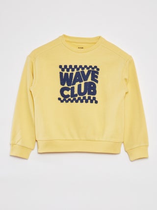 Sweater van joggingstof met tekstopdruk in bouclé