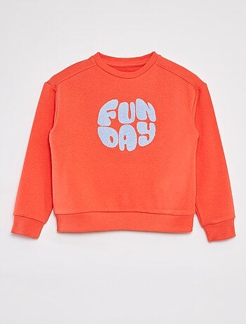 Sweater van joggingstof met tekstopdruk in bouclé