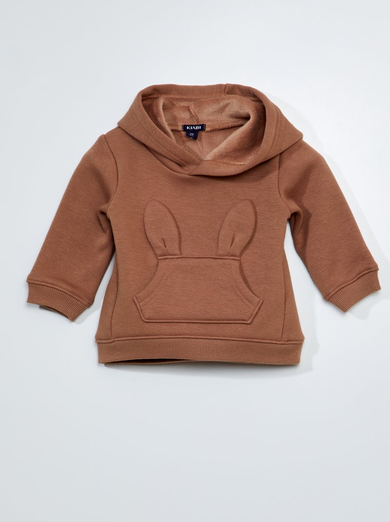 Sweater van joggingstof met zakje - Altijd superwarm BIEGE - Kiabi