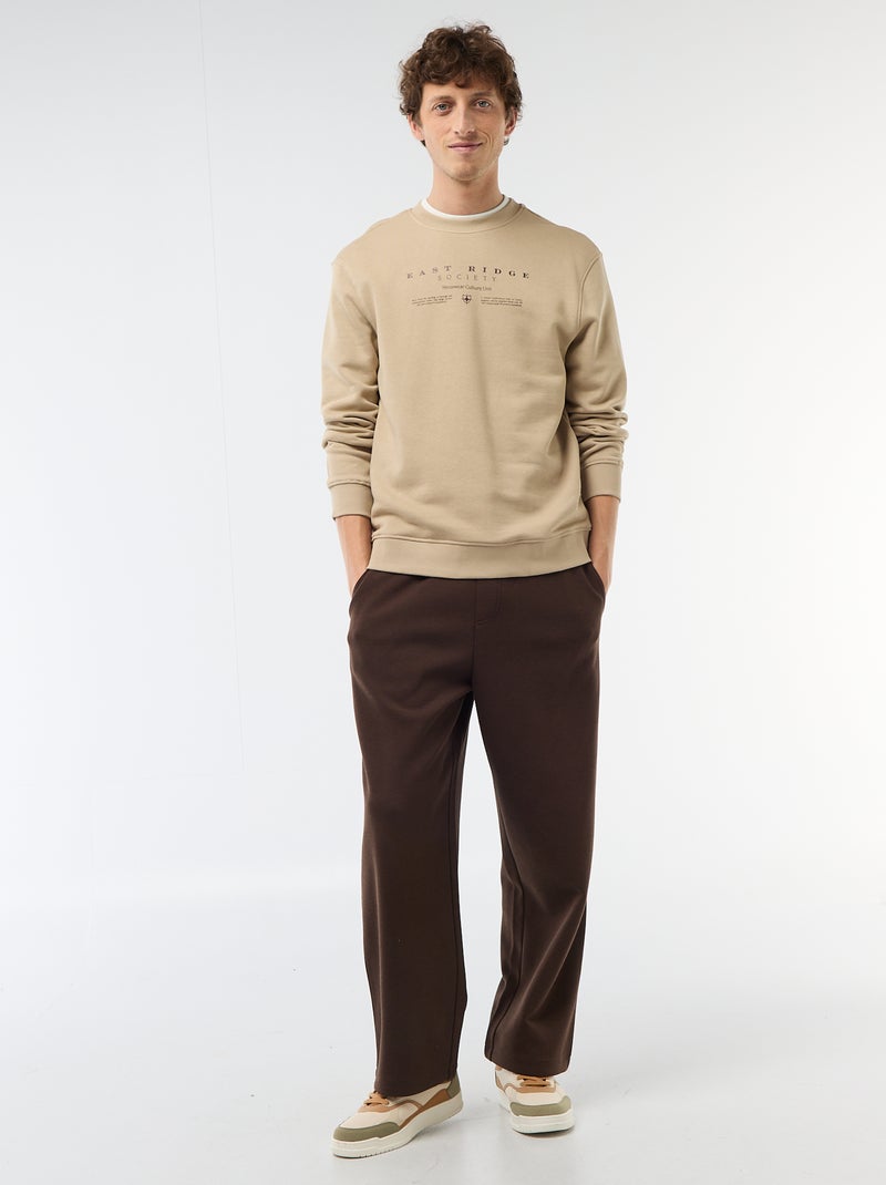 Sweater van lichte joggingstof met print voor- en achterkant Biege - Kiabi