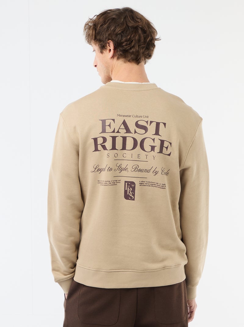 Sweater van lichte joggingstof met print voor- en achterkant Biege - Kiabi