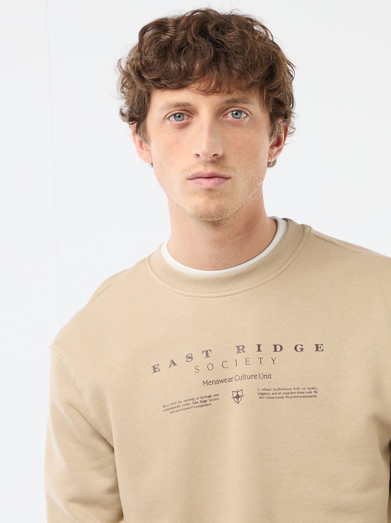 Sweater van lichte joggingstof met print voor- en achterkant Biege - Kiabi