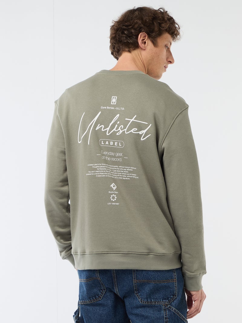 Sweater van lichte joggingstof met print voor- en achterkant Kaki - Kiabi