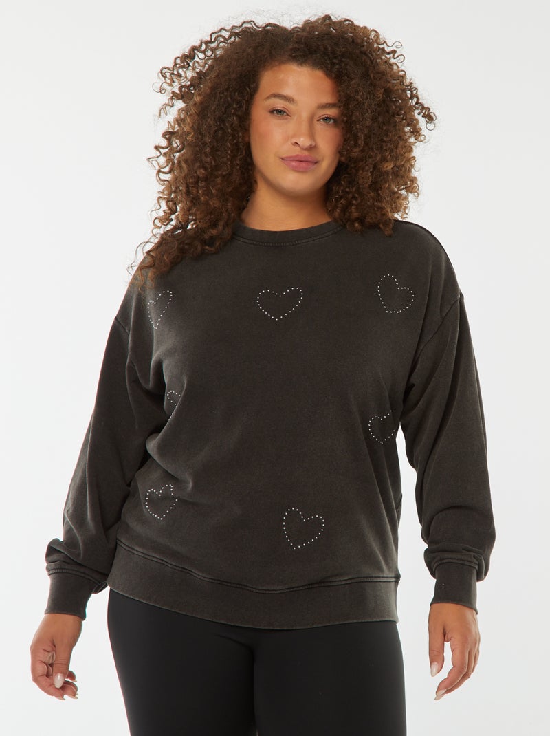 Sweater van lichte joggingstof met sterren in strass Zwart - Kiabi