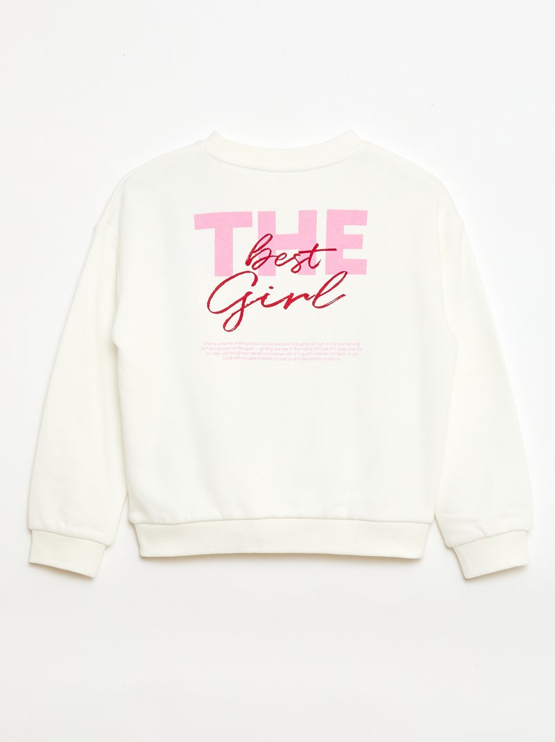 Sweater van lichtgewicht joggingstof met print Wit - Kiabi