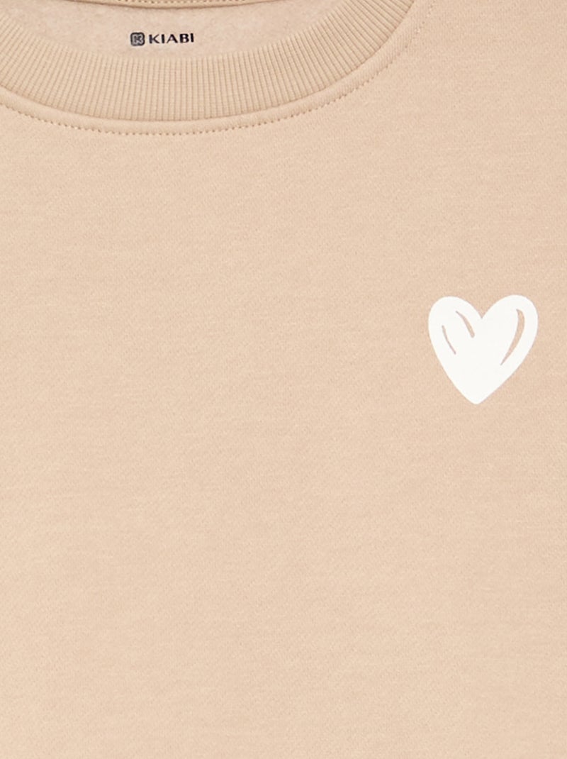 Sweater van molton met borstprint Biege - Kiabi