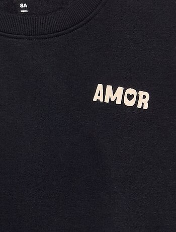 Sweater van molton met borstprint