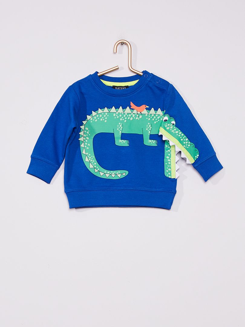 Sweater van molton met krokodillenprint BLAUW - Kiabi