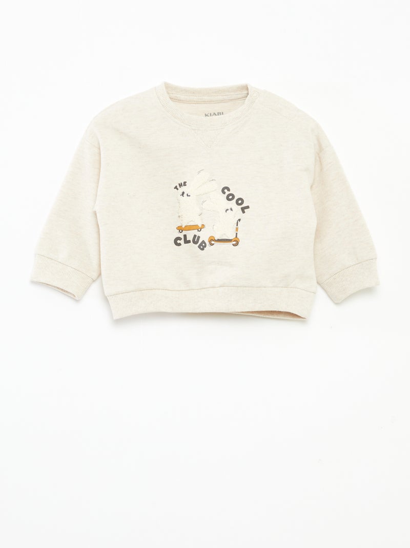 Sweater van niet-opgeruwde joggingstof Biege - Kiabi