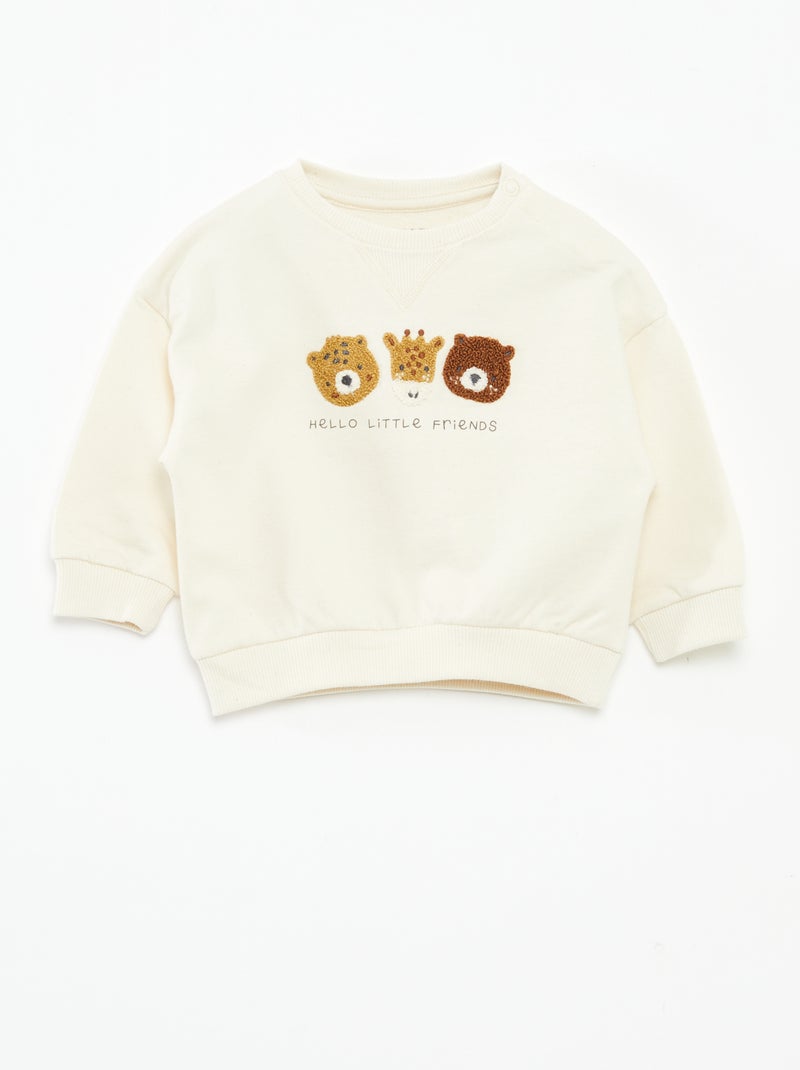 Sweater van niet-opgeruwde joggingstof Wit - Kiabi