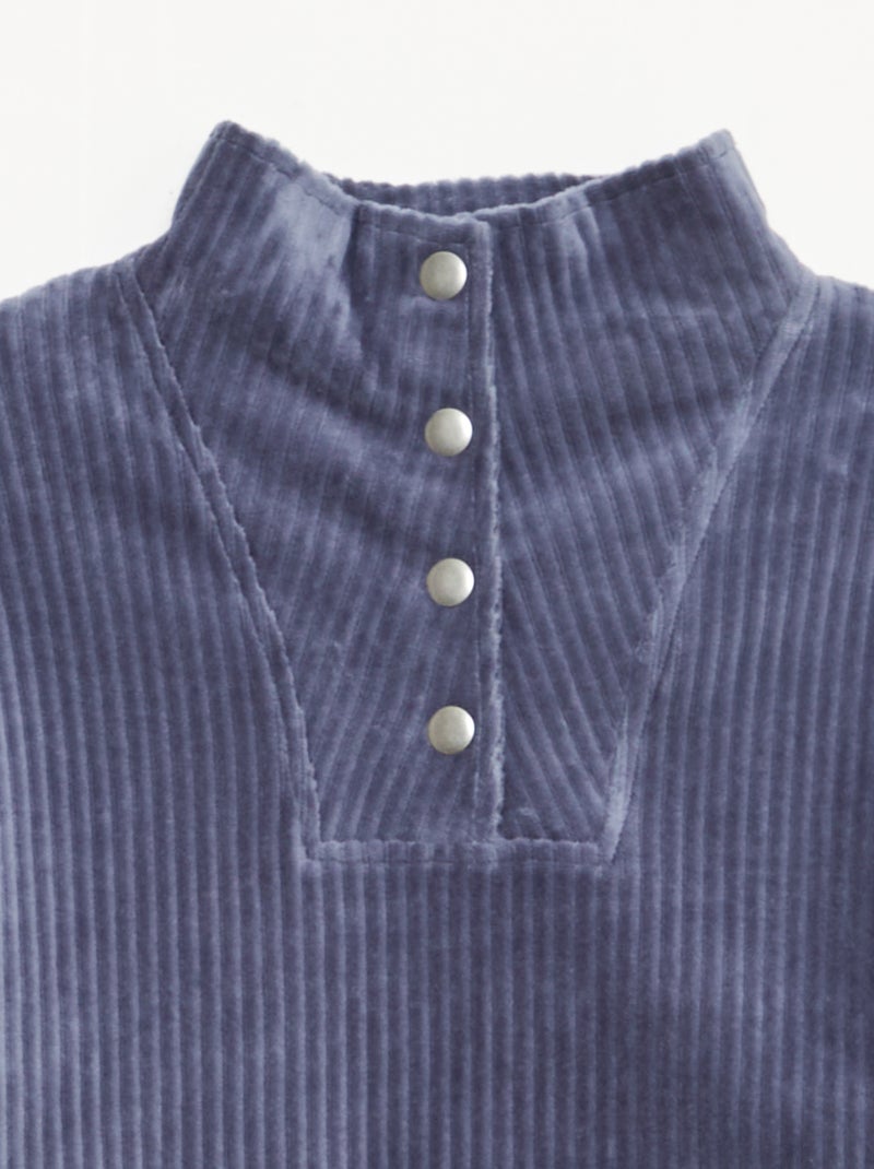 Sweater van ribfluweel met opstaande kraag Blauw - Kiabi