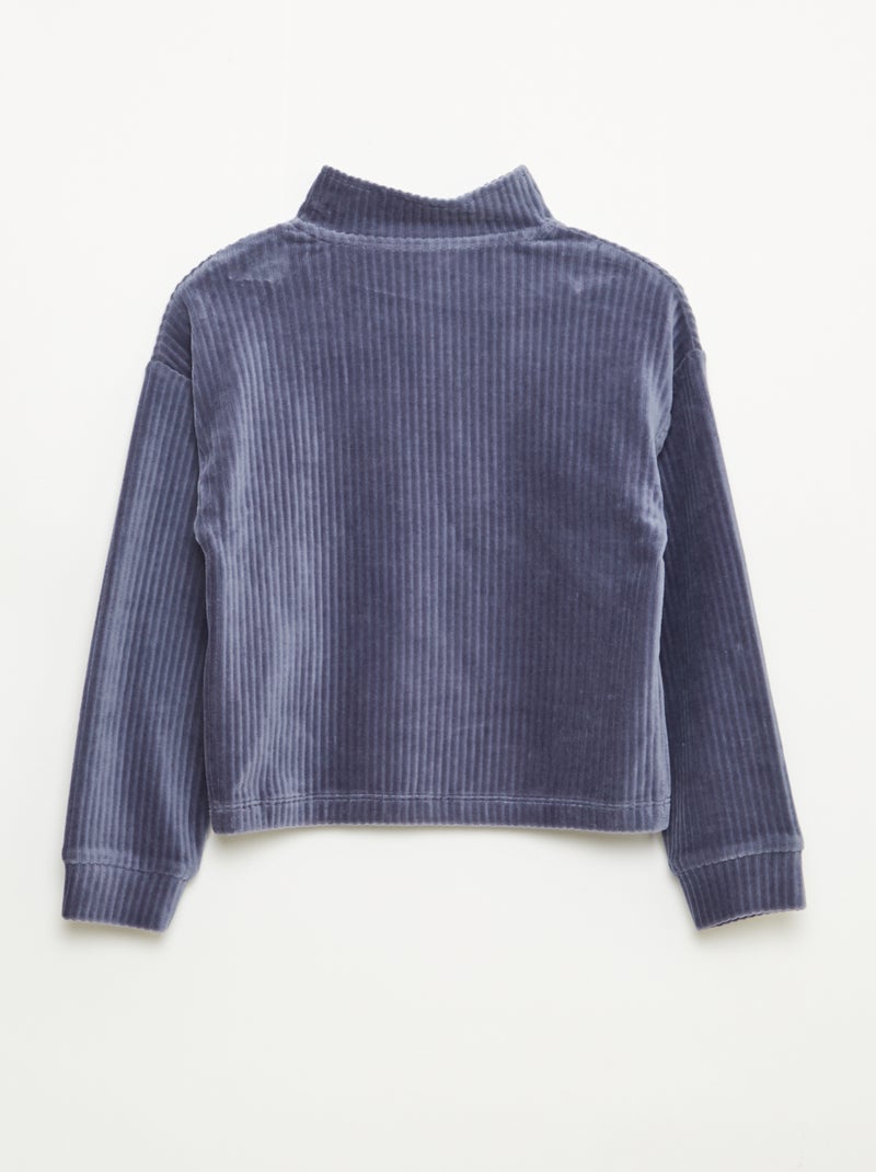 Sweater van ribfluweel met opstaande kraag Blauw - Kiabi