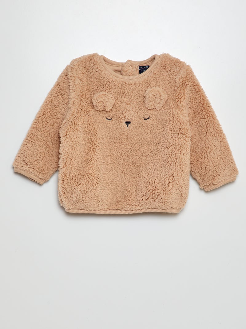 Sweater van sherpa met applicatie BIEGE - Kiabi