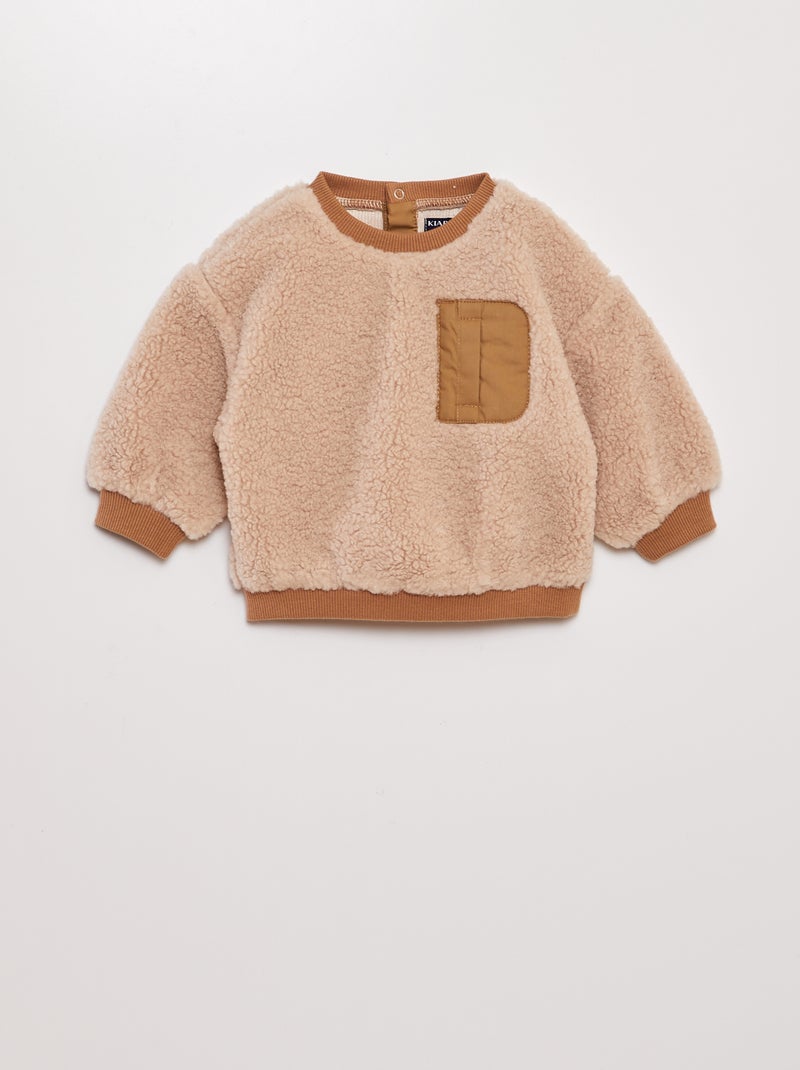 Sweater van sherpa met borstzakje BIEGE - Kiabi