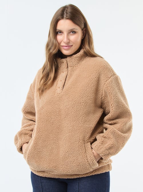 Sweater van sherpa met schipperskraag - Kiabi
