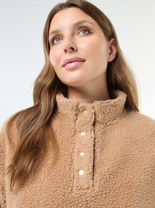 Sweater van sherpa met schipperskraag - Kiabi