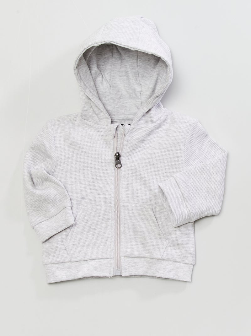 Sweater van wafelstof met rits GRIJS - Kiabi