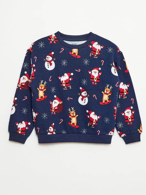 Sweater van warme joggingstof met zachte, geruwde binnenzijde en kerstprint - Kiabi