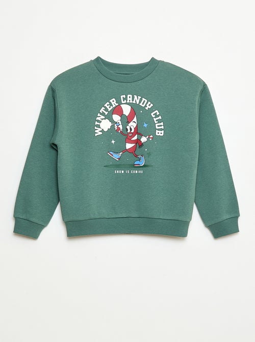 Sweater van warme joggingstof met zachte, geruwde binnenzijde en kerstprint - Kiabi