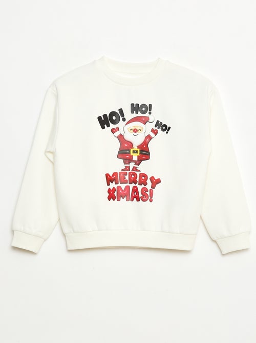 Sweater van warme joggingstof met zachte, geruwde binnenzijde en kerstprint - Kiabi
